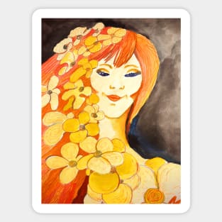 Beautiful Ginger Girl With Flowers 002 Sticker